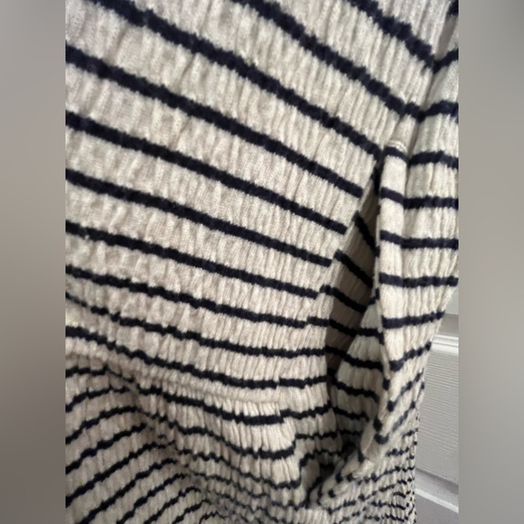 NWT LOFT Striped Tiered Crinkle Cotton-Modal Mini Dress with Pockets Petite - Picture 7 of 9